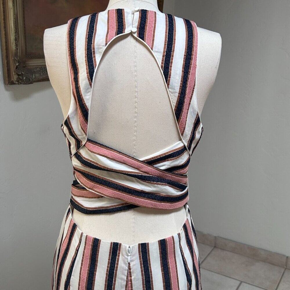 Striped Wide Leg Jumpsuit Open Back Tie Waist European Summer Resort Women L - Picture 3 of 16